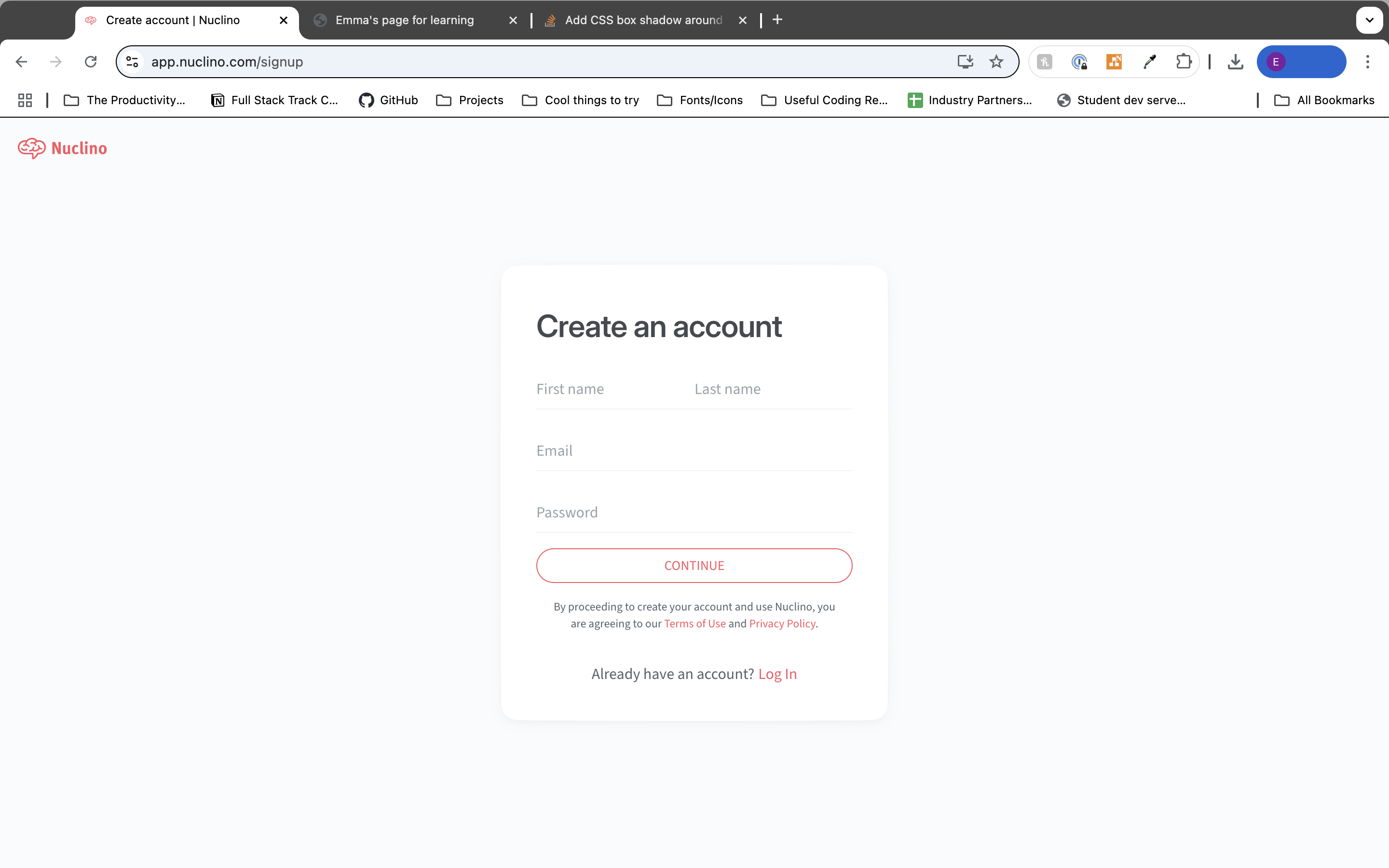 screenshot of Nuclino login page