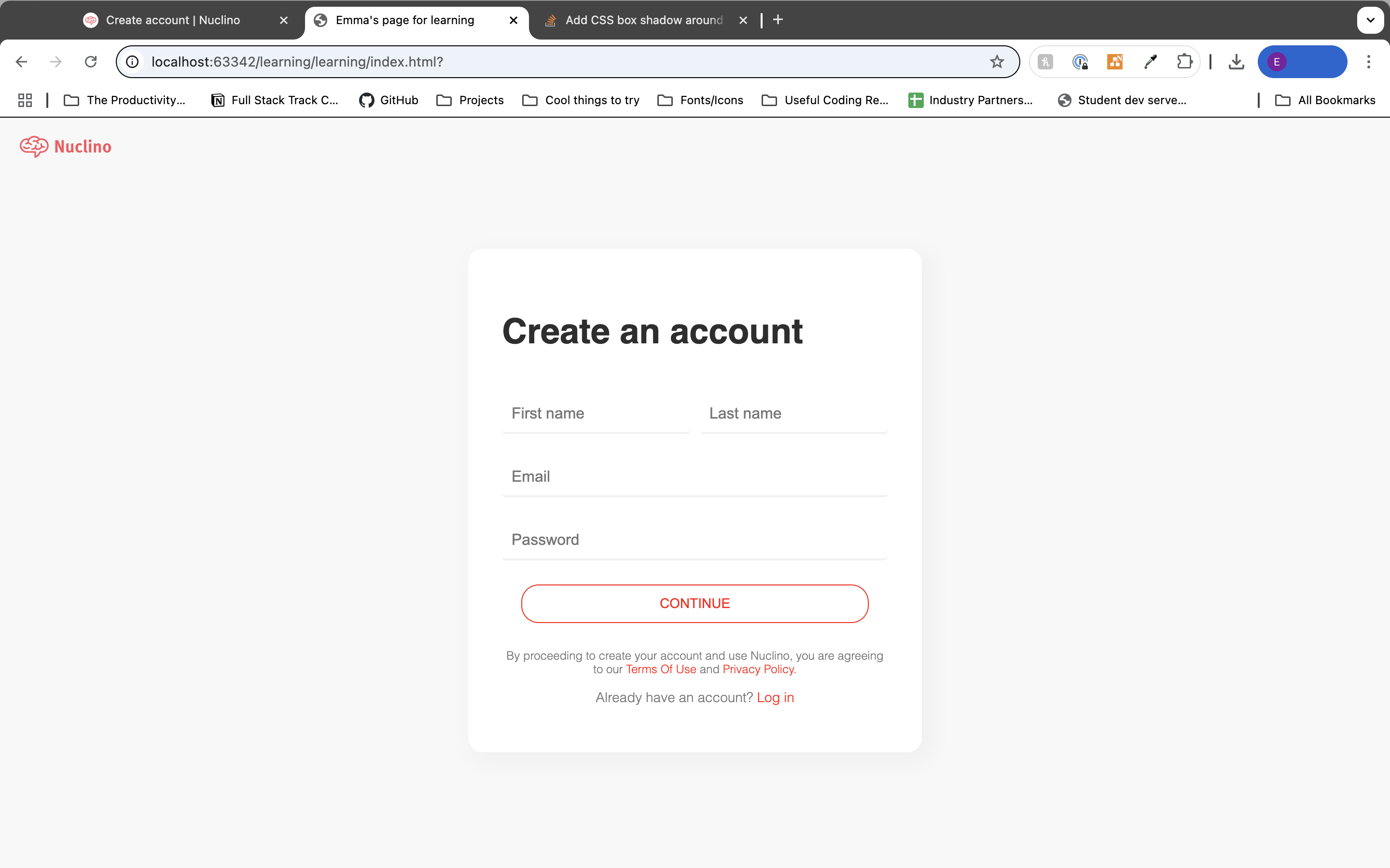 screenshot of Nuclino login page